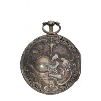 Early English silver verge repoussé watch with alarm Circa 1690