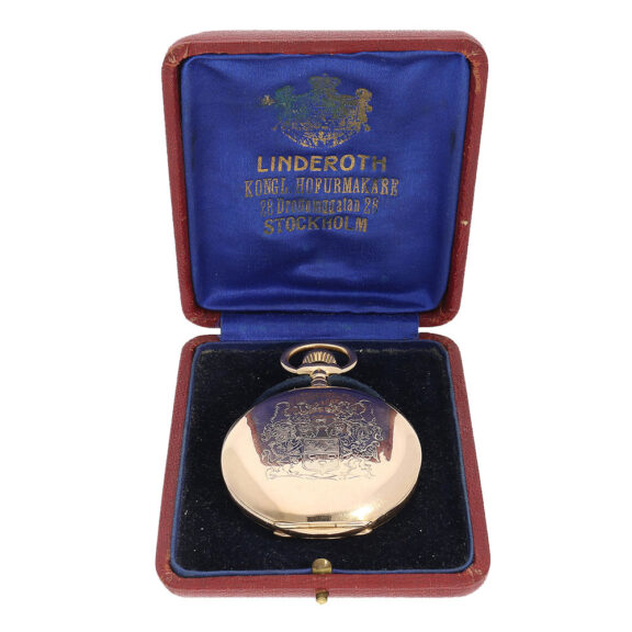 The Linderoth Royal Watchmaker, at 28 Drottninggatan Stockholm, box that accompanies the watch is a reminder of its royal heritage and adds to its value as a collector's item The Linderoth Royal Watchmaker, at 28 Drottninggatan Stockholm, box that accompanies the watch is a reminder of its royal heritage and adds to its value as a collector's item