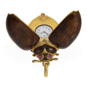 Swiss rare 18 carat gold and enamel scarab form watch Circa 1870
