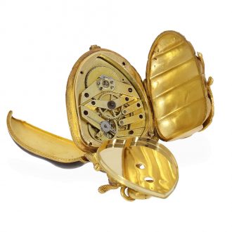 Swiss rare 18 carat gold and enamel scarab form watch Circa 1870