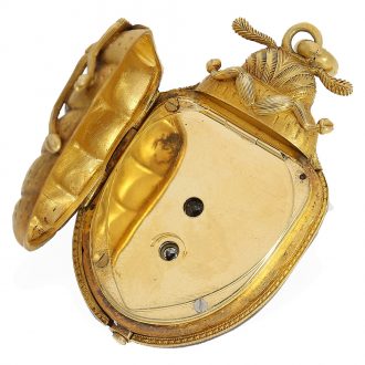 Swiss rare 18 carat gold and enamel scarab form watch Circa 1870