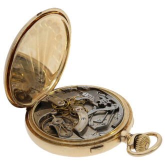 The movement of the watch features a precision lever escapement with fine adjustment and a chronograph rattrapante
