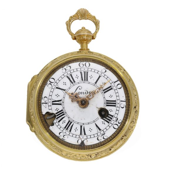 German gold repoussé cylinder watch with automaton Circa 1765
