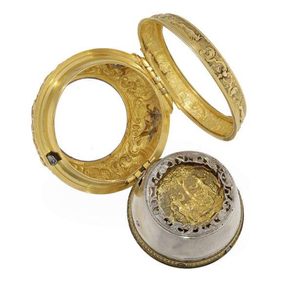 German gold repoussé cylinder watch with automaton Circa 1765 German gold repoussé cylinder watch with automaton Circa 1765