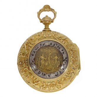 German gold repoussé cylinder watch with automaton Circa 1765