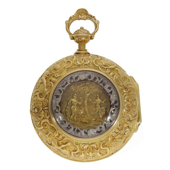 German gold repoussé cylinder watch with automaton Circa 1765 German gold repoussé cylinder watch with automaton Circa 1765