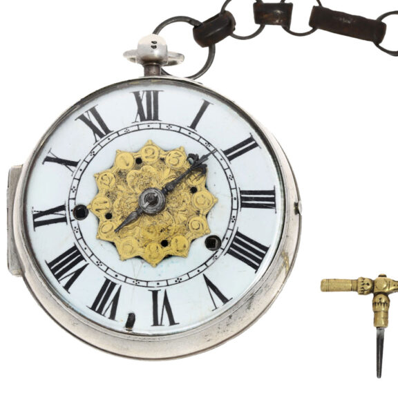 Early French silver verge watch with original key Circa 1687