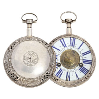 French silver verge with engraved landscape scene Circa 1667