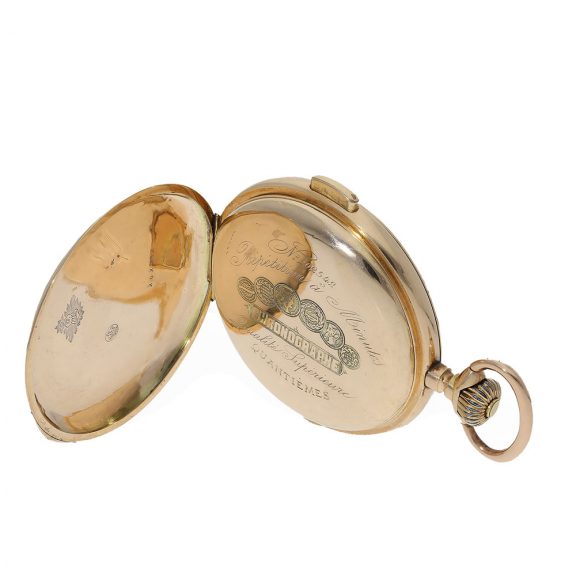 Swiss 14 carat pink gold watch with seven complications Circa 1890 Swiss 14 carat pink gold watch with seven complications Circa 1890