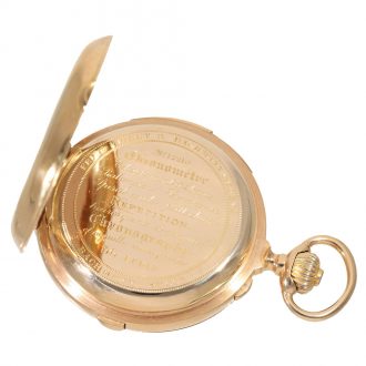 Swiss 18 carat gold full hunter watch with minute repeater Circa 1890