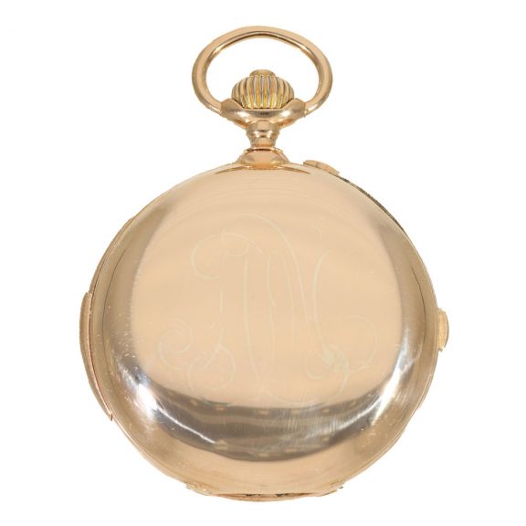 Swiss 18 carat gold full hunter watch with minute repeater Circa 1890 Swiss 18 carat gold full hunter watch with minute repeater Circa 1890