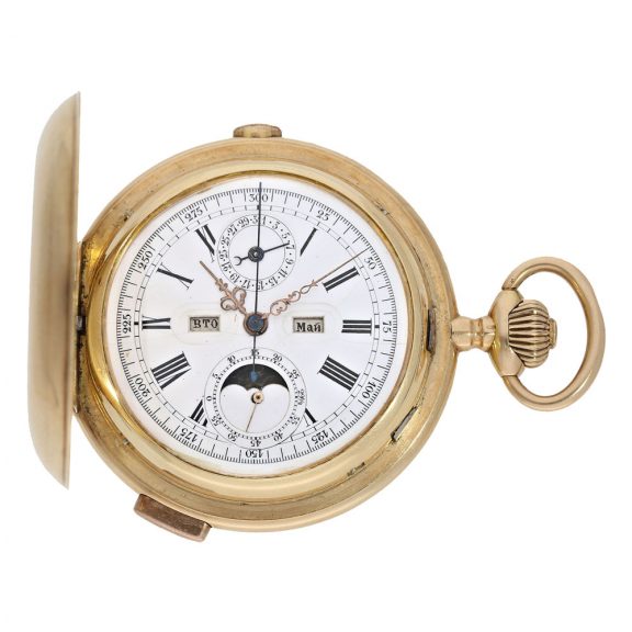 Swiss 14 Carat gold complicated astronomical watch with chronograph Circa 1900 Swiss 14 Carat gold complicated astronomical watch with chronograph Circa 1900ograph Circa 1900
