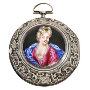 French silver verge with beautiful lady's portrait Circa 1690