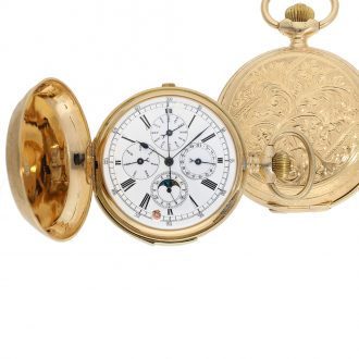 Exceptionally heavy astronomical Swiss 18 Carat gold full hunter cased watch Circa 1890