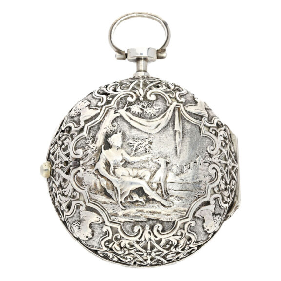 Magnificent silver Englische repoussé pocket watch Circa 1740
