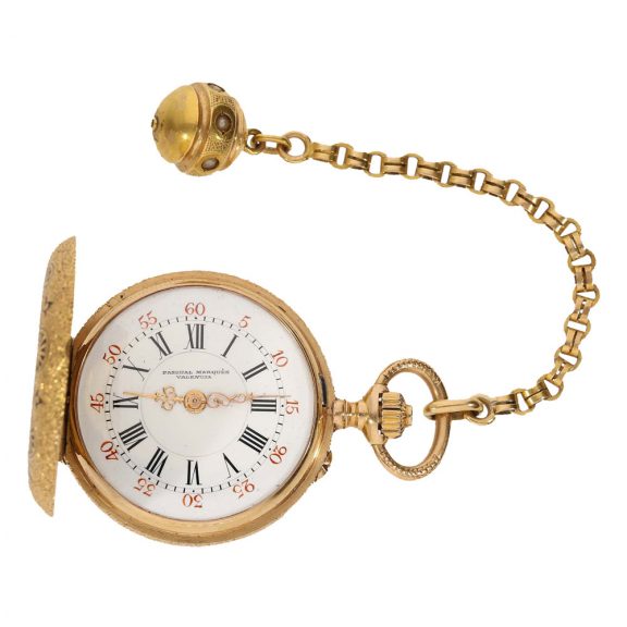 Spanish 18 carat gold and enamel full hunter case watch Circa 1890 Spanish 18 carat gold and enamel full hunter case watch Circa 1890