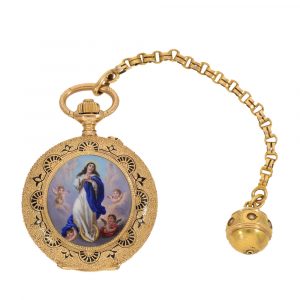 Spanish 18 carat gold and enamel full hunter case watch Circa 1890