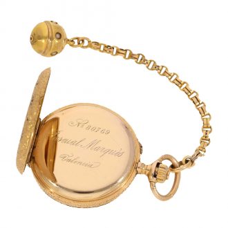 Spanish 18 carat gold and enamel full hunter case watch Circa 1890 Spanish 18 carat gold and enamel full hunter case watch Circa 1890