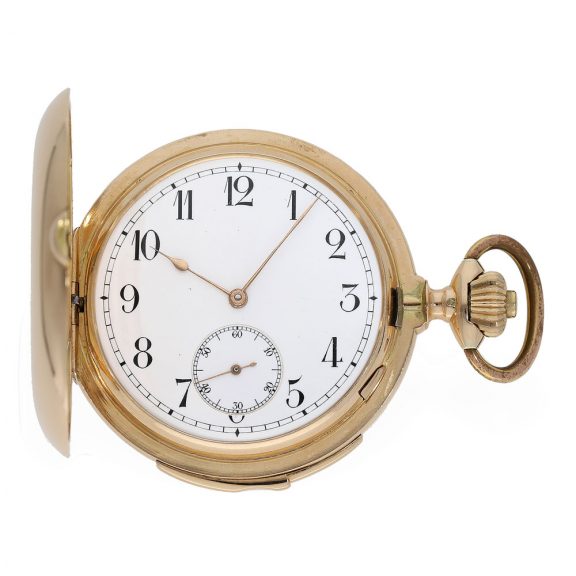 Swiss 14 Carat gold full hunter cased watch with minute repeater Circa 1900