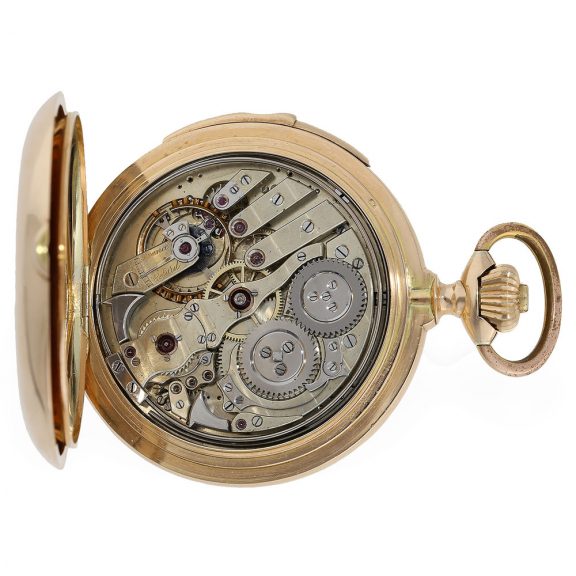 Swiss 14 Carat gold full hunter cased watch with minute repeater Circa 1900 Swiss 14 Carat gold full hunter cased watch with minute repeater Circa 1900