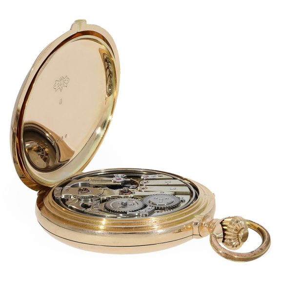 Swiss 14 Carat gold full hunter cased watch with minute repeater Circa 1900 Swiss 14 Carat gold full hunter cased watch with minute repeater Circa 1900