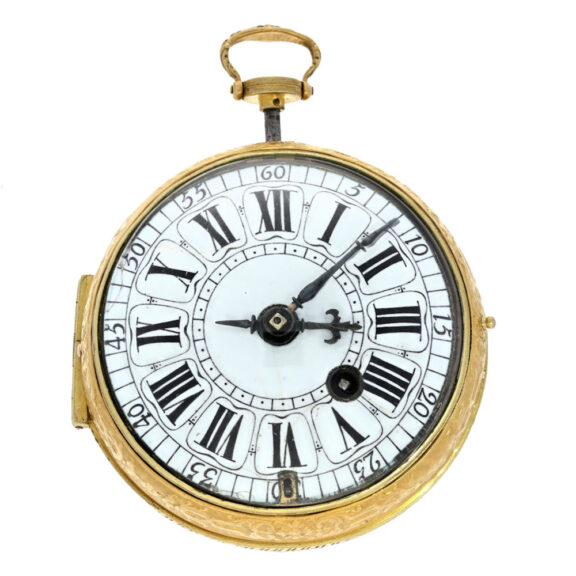 French gilt quarter repeating repoussé watch Circa 1720 French gilt quarter repeating repoussé watch Circa 1720
