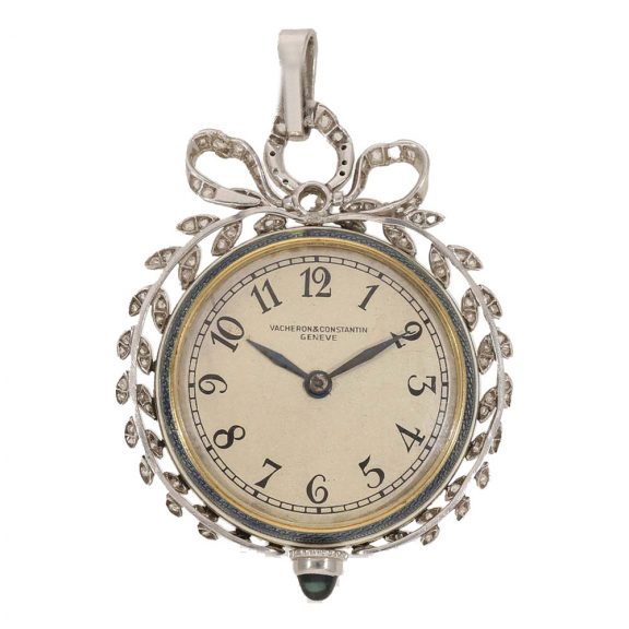 Swiss 18 carat gold and platinum pendant watch Circa 1920