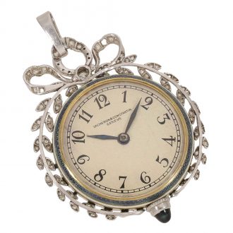 Swiss 18 carat gold and platinum pendant watch Circa 1920
