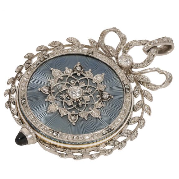 Swiss 18 carat gold and platinum pendant watch Circa 1920 Swiss 18 carat gold and platinum pendant watch Circa 1920