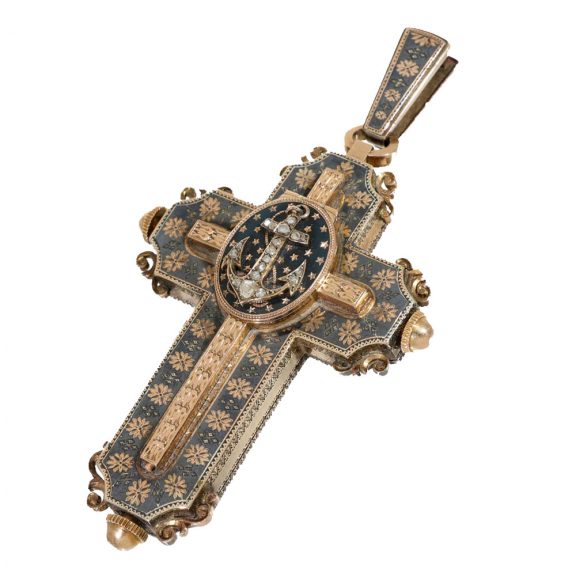 Swiss 18 carat gold pendant form watch set with diamonds Circa 1880 Swiss 18 carat gold pendant form watch set with diamonds Circa 1880