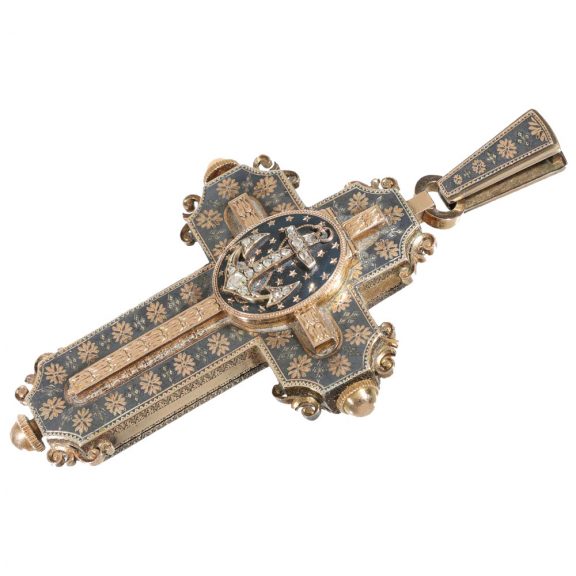 Swiss 18 carat gold pendant form watch set with diamonds Circa 1880 Swiss 18 carat gold pendant form watch set with diamonds Circa 1880