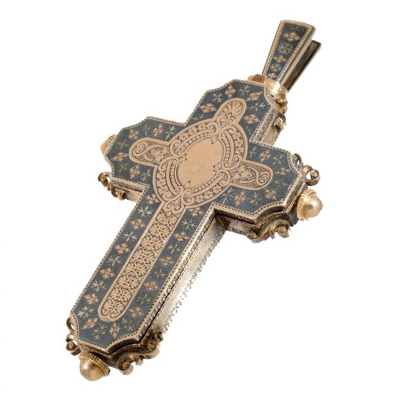 Swiss 18 carat gold pendant form watch set with diamonds Circa 1880 Swiss 18 carat gold pendant form watch set with diamonds Circa 1880