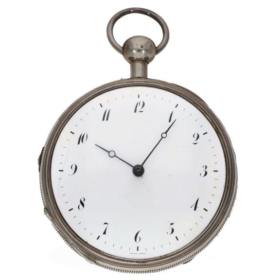 French silver large cylinder clock with repetition Circa 1800