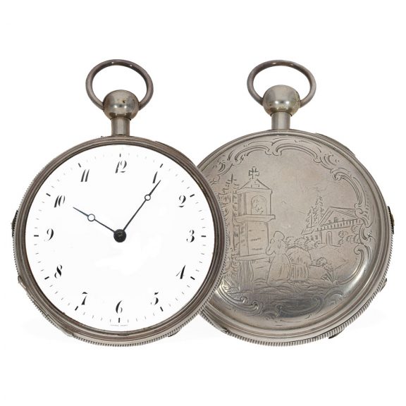 French silver large cylinder clock with repetition Circa 1800 French silver large cylinder clock with repetition Circa 1800