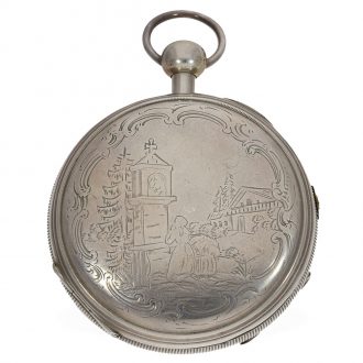 French silver large cylinder clock with repetition Circa 1800
