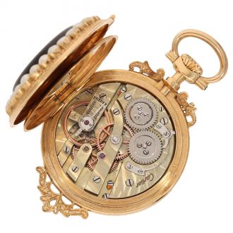 French 18 carat gold pocket pendant watch with stone decoration Circa 1890