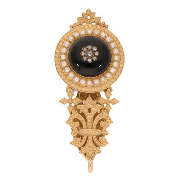 French 18 carat gold pocket pendant watch with stone decoration Circa 1890 French 18 carat gold pocket pendant watch with stone decoration Circa 1890