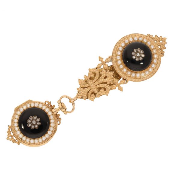 French 18 carat gold pocket pendant watch with stone decoration Circa 1890 French 18 carat gold pocket pendant watch with stone decoration Circa 1890