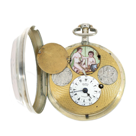 English silver verge watch with hidden erotic scene Circa 1790 English silver verge watch with hidden erotic scene Circa 1790