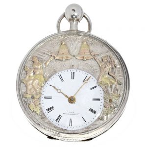 French silver verge watch with decentralized dial Circa 1820