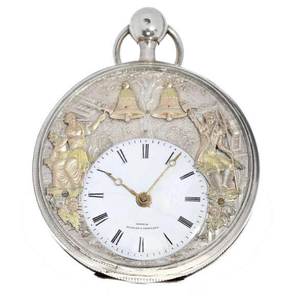 French silver verge watch with decentralized dial Circa 1820