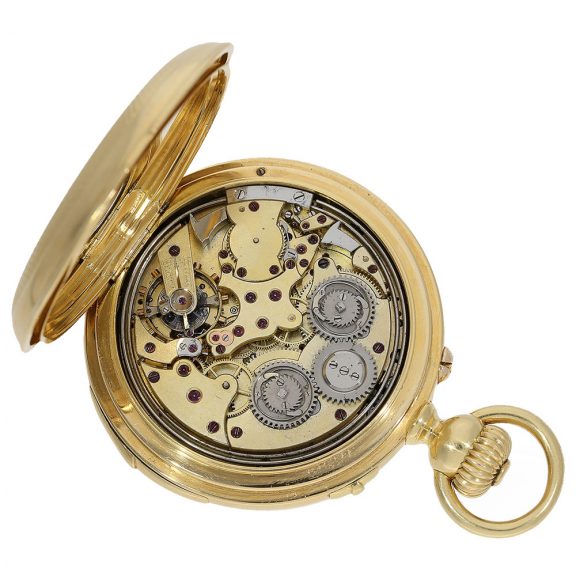 Swiss 18 Carat gold full hunter cased watch with minute repeater Circa 1860 Swiss 18 Carat gold full hunter cased watch with minute repeater Circa 1860