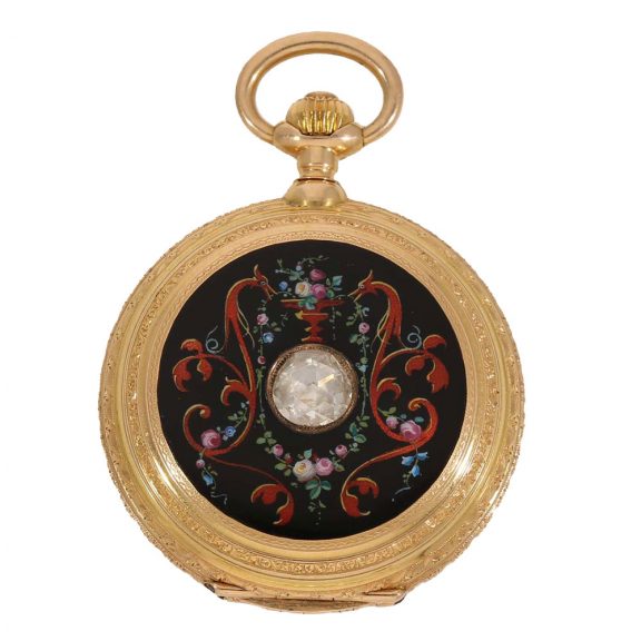 Swiss 18 carat gold and enamel fine neo Renaissance pocket watch Circa 1880 Swiss 18 carat gold and enamel fine neo Renaissance pocket watch Circa 1880