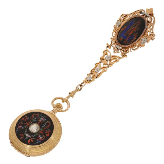 Swiss 18 carat gold and enamel fine neo Renaissance pocket watch Circa 1880 Swiss 18 carat gold and enamel fine neo Renaissance pocket watch Circa 1880