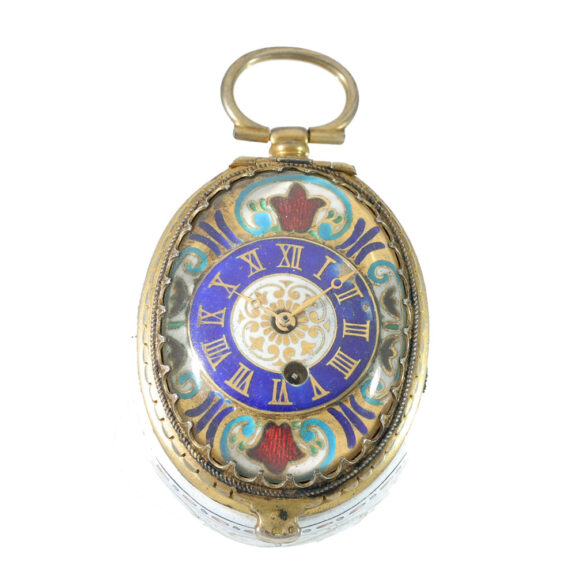 Austrian silver and enamel large oval rock crystal watch Circa 1800
