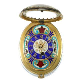 Austrian silver and enamel large oval rock crystal watch Circa 1800