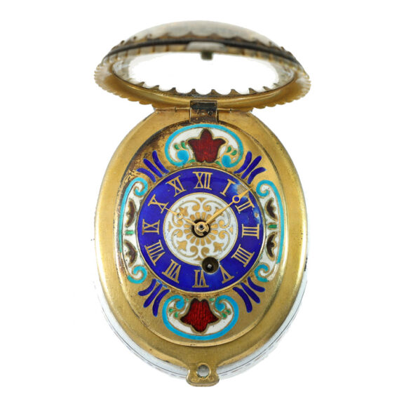 Austrian silver and enamel large oval rock crystal watch Circa 1800 Austrian silver and enamel large oval rock crystal watch Circa 1800