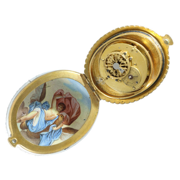 Austrian silver and enamel large oval rock crystal watch Circa 1800 Austrian silver and enamel large oval rock crystal watch Circa 1800