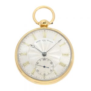 English gold open faced with silver dial Circa 1822