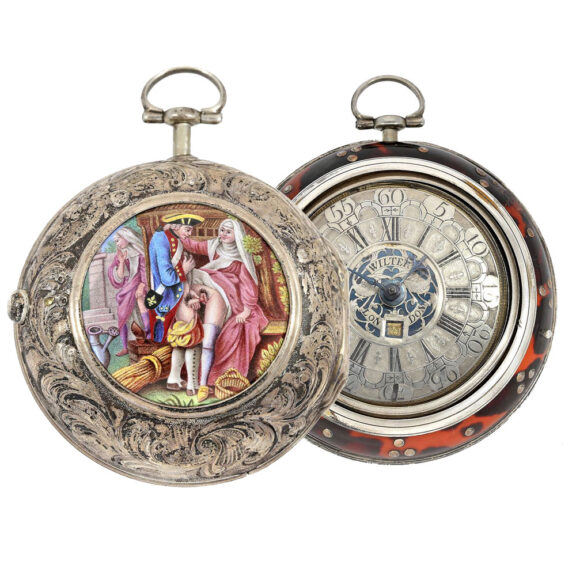 English triple cased watch with hidden erotic painting Circa 1740 English triple cased watch with hidden erotic painting Circa 1740